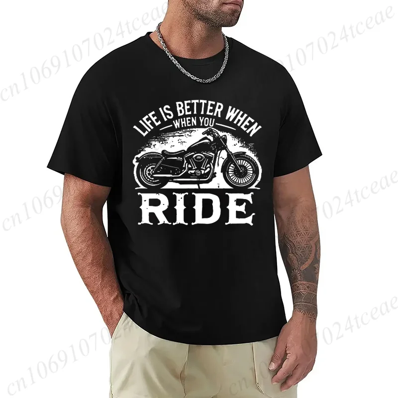 T-Shirt mit Motorradkultur-Aufdruck – Einzigartig und modisch, Rock-Stil, Harley-Motorrad, Herren-T-Shirt, reine Baumwolle