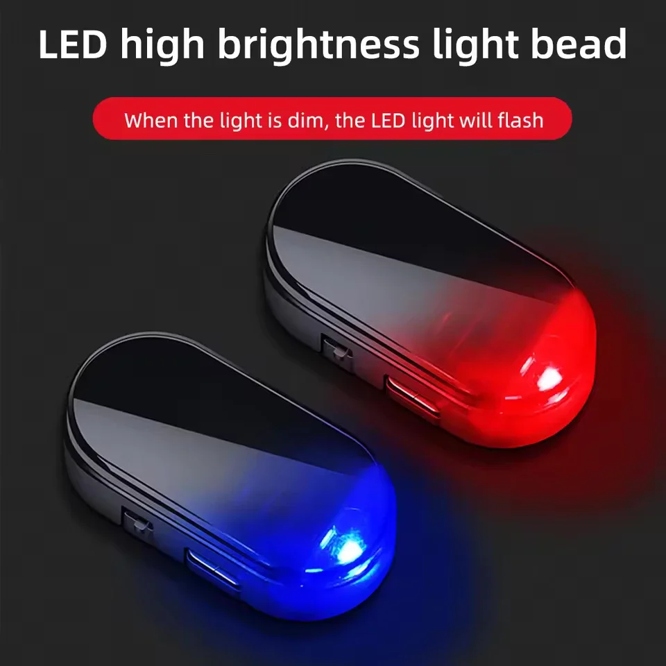 Car Fake Security Light Solar Powered Simulated Dummy Alarm Wireless Warning Anti-Theft Caution Lamp LED Blue/Red Flashing Light