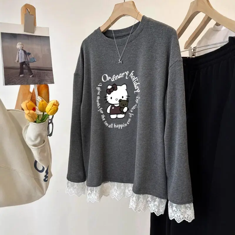 

Женские свободные хлопковые топы с длинными рукавами, с милым рисунком котенка, в стиле аниме, кавайная женская одежда, повседневная модная женская удобная мягкая футболка