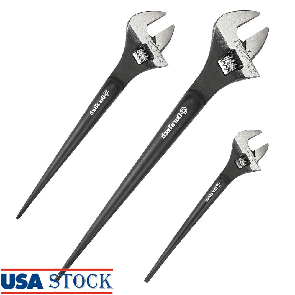 Adjustable Construction Spud Wrench Set 3-Piece with Black Oxide Finish CR-V Steel SAE Metric Scale Heavy Duty Universal Tool