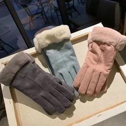 Women Furry Gloves Winter Girls Warm Solid Color Comfortable Full Finger Mittens Outdoor Sport Elegant Gloves Fashion Accessory