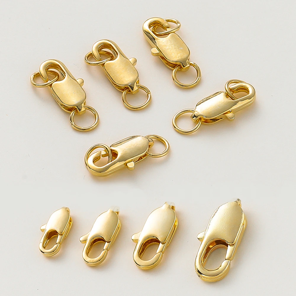 10pcs 18K Gold Plated Brass Long Lobster Clasps With Jump Rings Connect Hooks For DIY Bracelet Charm Jewelry Making Findings