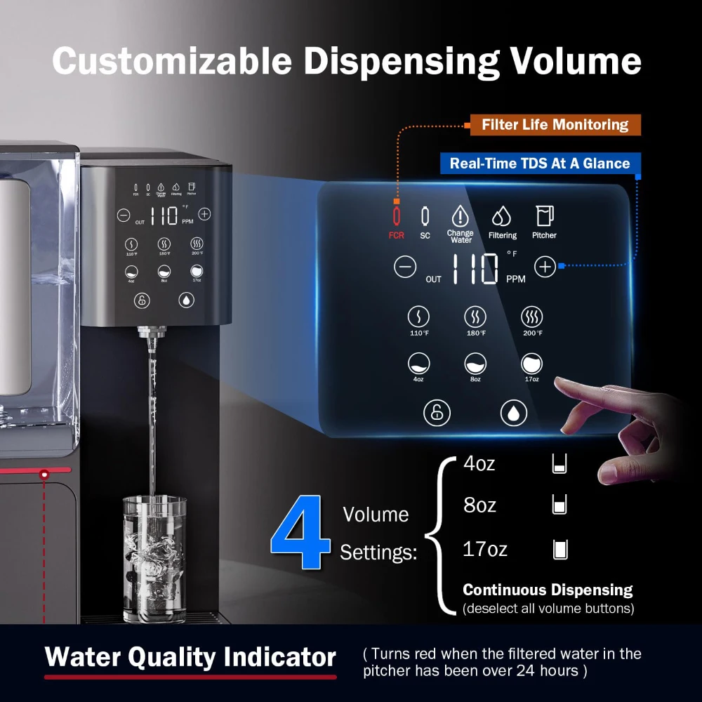NSF CE Certified Desktop Electric 8Stage Manual Water Filter Dispenser Countertop RO Purifier  with Heating view 4