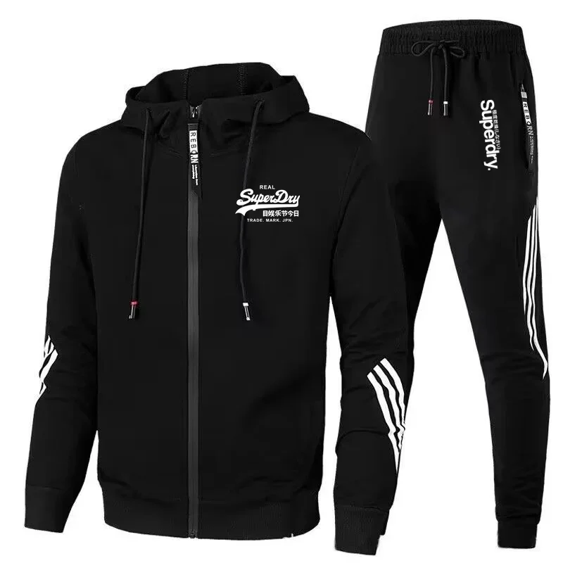 

Men's spring and autumn new casual zipper jacket hoodie + trousers two-piece jogging street suit fitness body suit