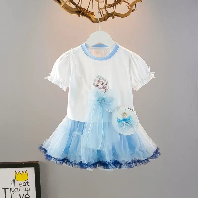 

2025 Kuromi Anime Kawaii Sanrio Ins Fashion Short Sleeve Skirt Cute Cartoon Summer Princess Dress Two-piece Set Clothes Gifts
