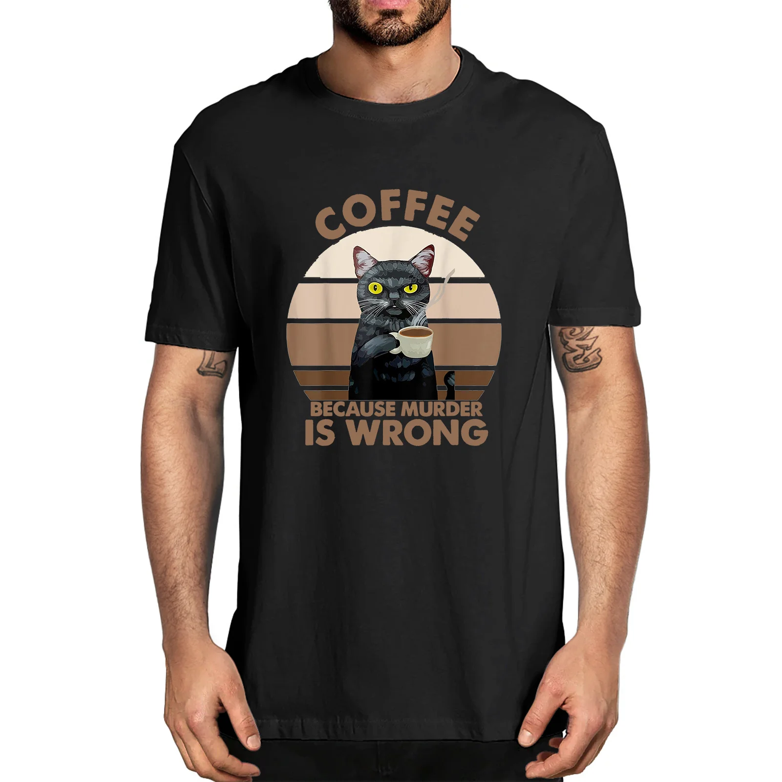 Unisex Cotton Black Cat Coffee Because Murder Is Wrong Vintage Summer Men's Novelty T-Shirt Harajuku Streetwear Tops Soft Tee