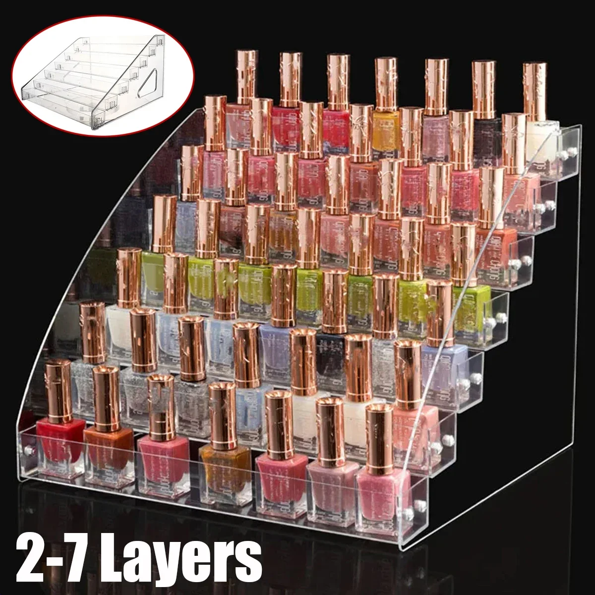 

PS Nail Polish Display Shelf Transparent Acrylic Nail Art Display Shelf, Multi-layer Trapezoidal Cosmetic Lipstick Storage Shelf