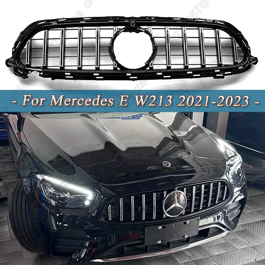 

Front Bumper Grill Grille GT Style For Mercedes Benz E Class W213 E260 E300 E350 E400 E450 2021-2023 Black/Silver Racing Grille