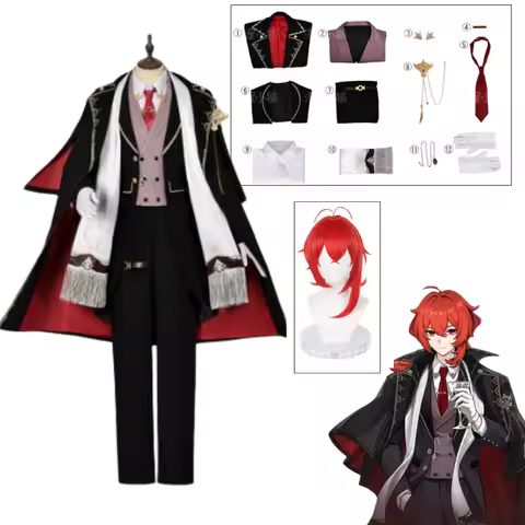 Resplendent Feast Diluc Cosplay Game GENSHIN IMPACT Costume Jackets Tops Trousers Full Set Anime Role-play Outfits Wig Prop Suit