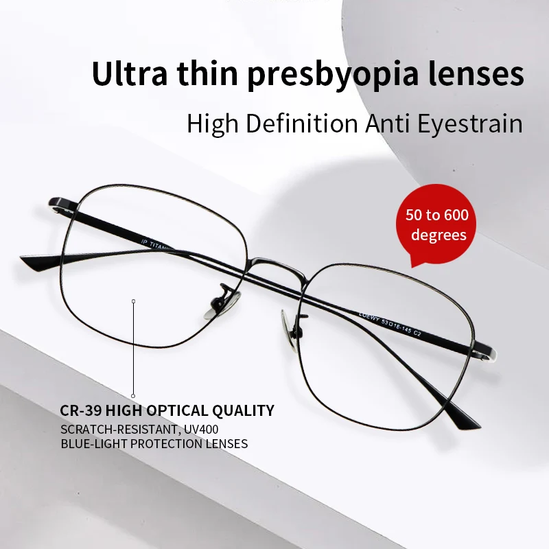 

Ultra-Thin Titanium Reading Glasses Blue Light Blocking Rectangle Full Frame CR39 Lens Magnifying Presbyopic Men
