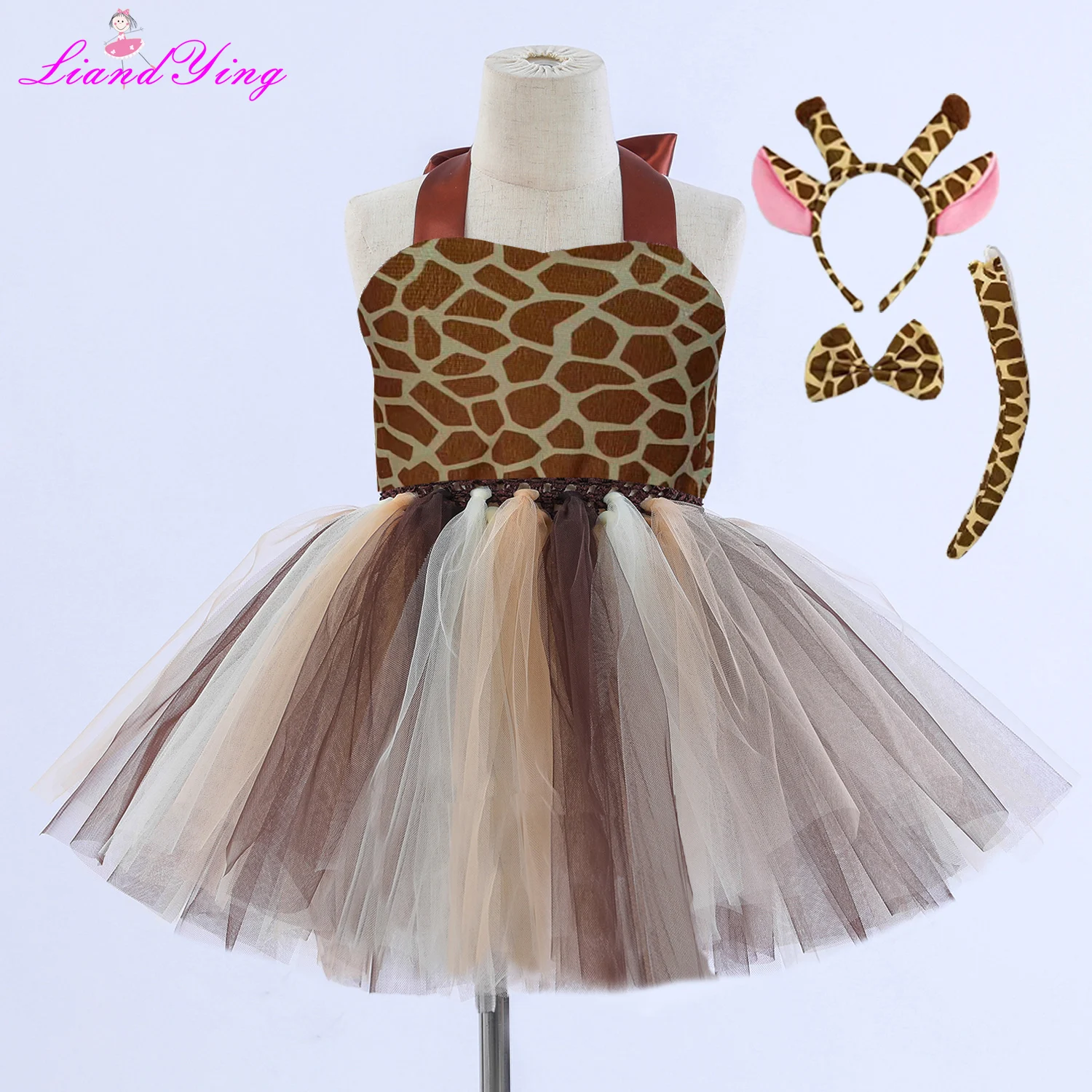 

Cute Toddler Girl Giraffe Dress Cartoon Animal Performance Costume Set for Kids Halloween Costumes Girls Christmas Tutu Dresses