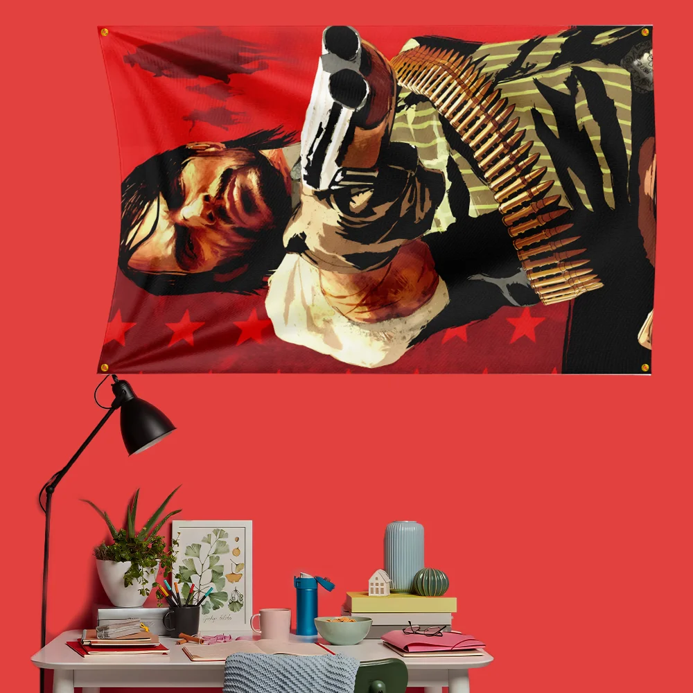 Red Dead Redemption Inspired Flag 3x5 FT HD Printing Vivid Color Game Banner For Gaming Room Man Cave Bedroom Wall Decor Fans Gi