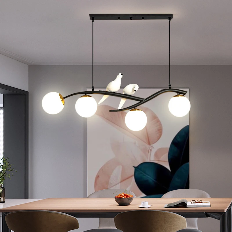 Nordic restaurant chandelier designer Led fashion bird art bar long glass three-color Zhongshan lamp