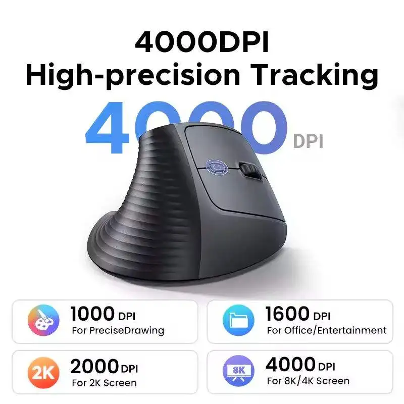 UGREEN M571 Vertical Wireless Bluetooth Mouse 2.4G 4000 DPI Mouse 5 Mute Buttons Wireless Optical Mouse for Laptop PC Computer