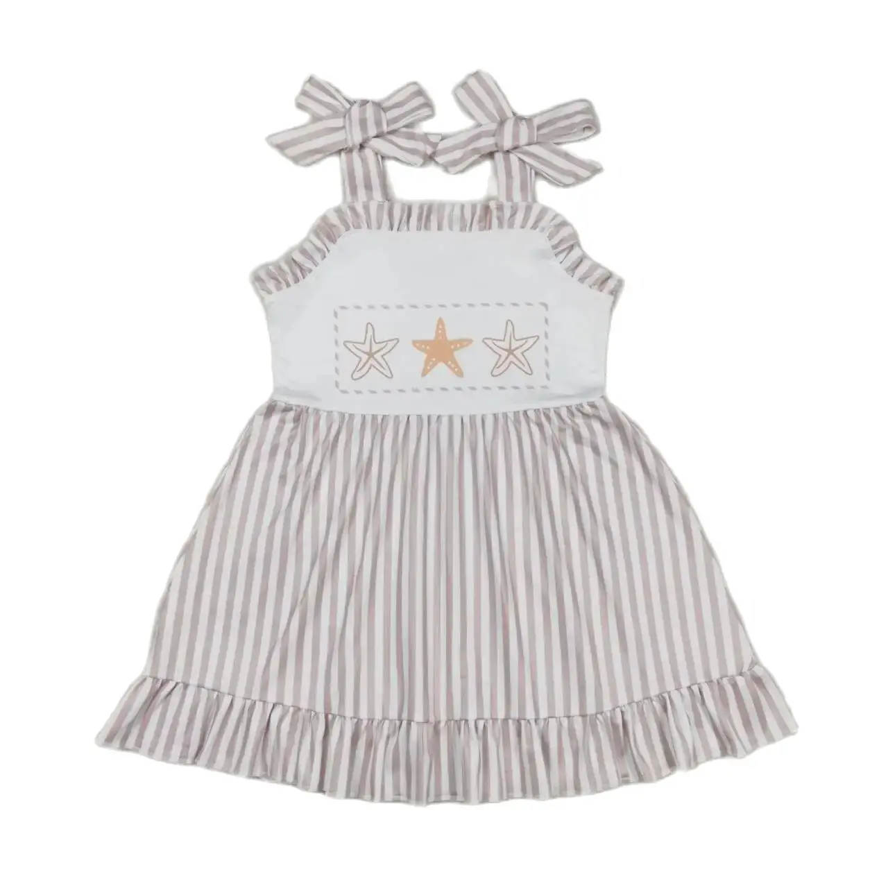 

GSD1106 Kids Girls Dresses Sling Top Starfish Striped Lace Print With Dress Children Clothes