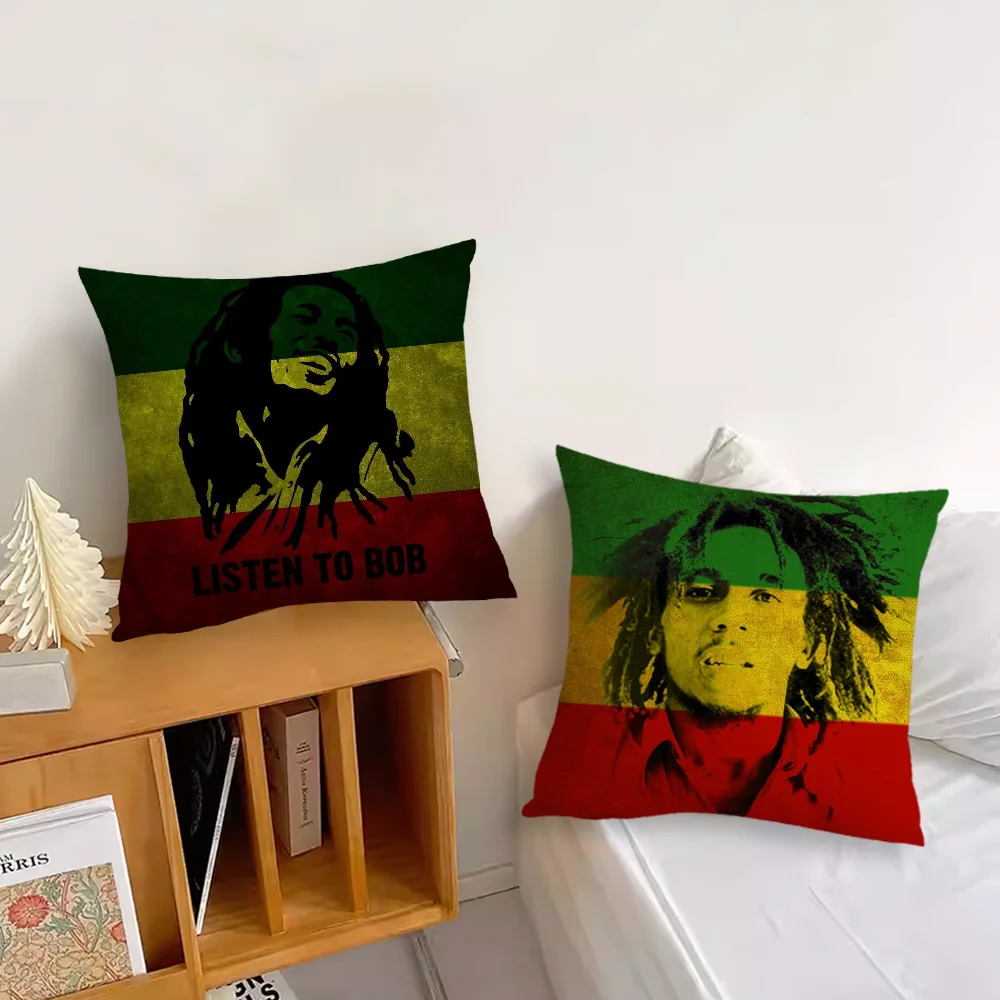 B-BobS M-Marley Jamaican Singer Pillow Case For Sofa Bedroom Living Room Office Bedside Table Backrest Cushion Printing Square