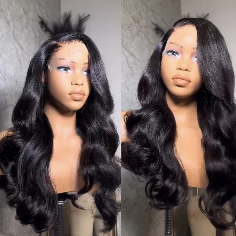 Парик RONGDUOYI с черными волнистыми волосами, синтетические парики на шнуровке спереди для женщин, свободные волнистые волосы из термоволокна, длинные волосы для косплея, для ежедневного использования