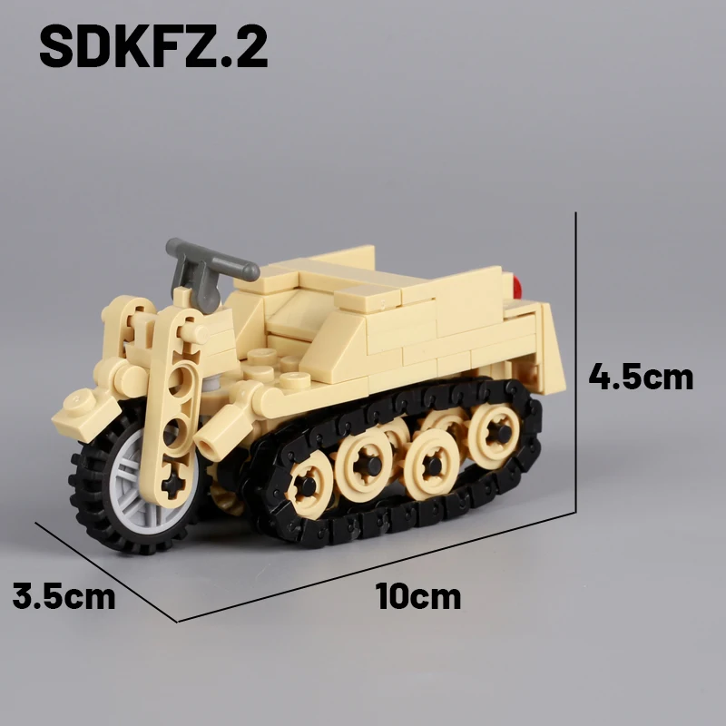 Military Mini Main Battle Tanks Building Blocks WW2 German Truck Vehicle SDKFZ.2 Army Soldier Figures Weapon Car Model Kids Toys