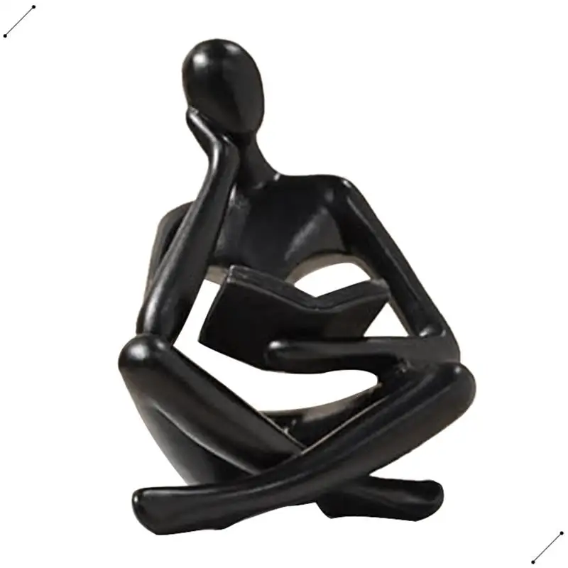 

Thinkers Sculptures,Black Thinkers Resin Statue Reading Ornament,Thinkers Sculpture Decoration, Modern Book Decor Durable B