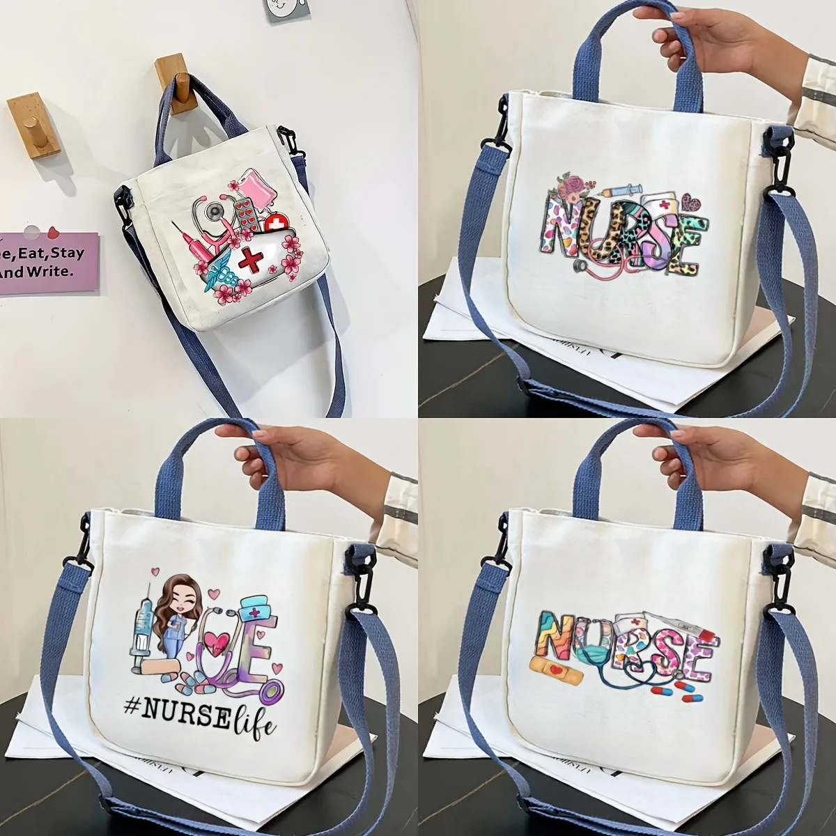 Women Crossbody Bag Elegant Nurse Themed Shoulder Bag with Adjustable Strap Canvas Tote Bags Perfect for Nurses and Friends
