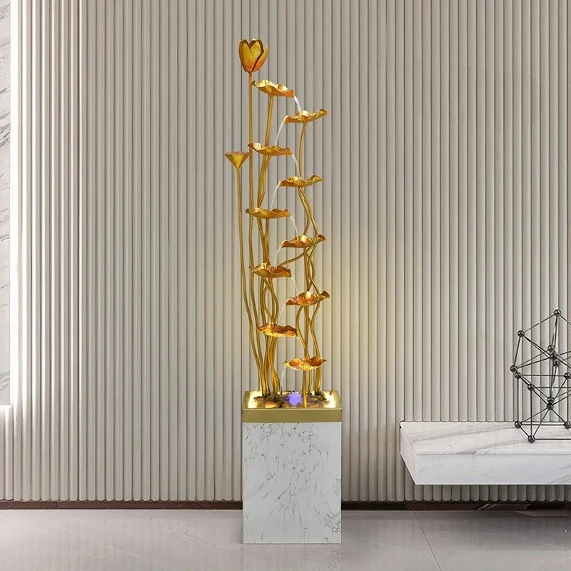 

modern light luxury corner circulation flowing water landscape fountain floor-to-ceiling living room entrance creative ornament