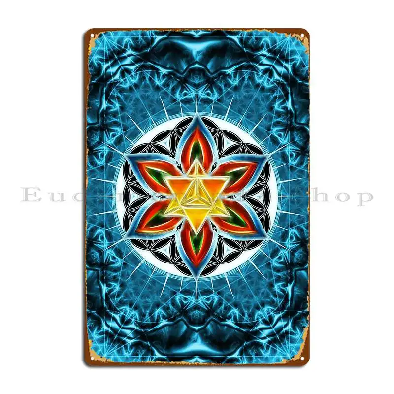 Merkaba Flower Of Life Metatrons Cube Sacred Geometry Metal Plaque Poster Design Living Room Wall Decor Vintage Tin Sign Poster