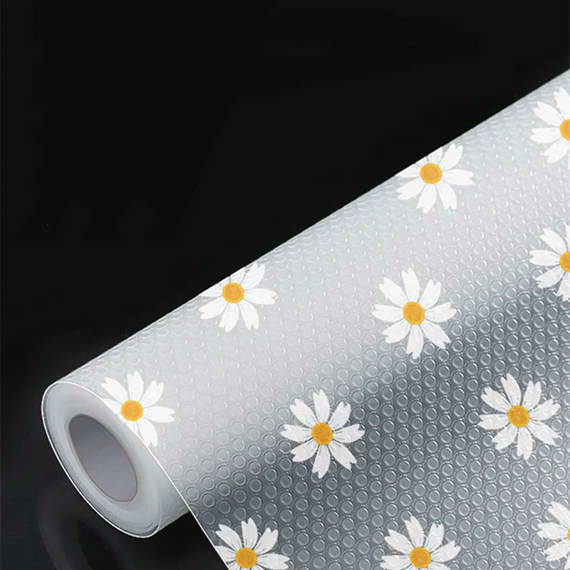 1 Roll Daisy Shelf Liner For Kitchen Cabinets EVA Waterproof Fridge Pad Cupboard Mat Easy Placemats Non-Adhesive Drawer Liner