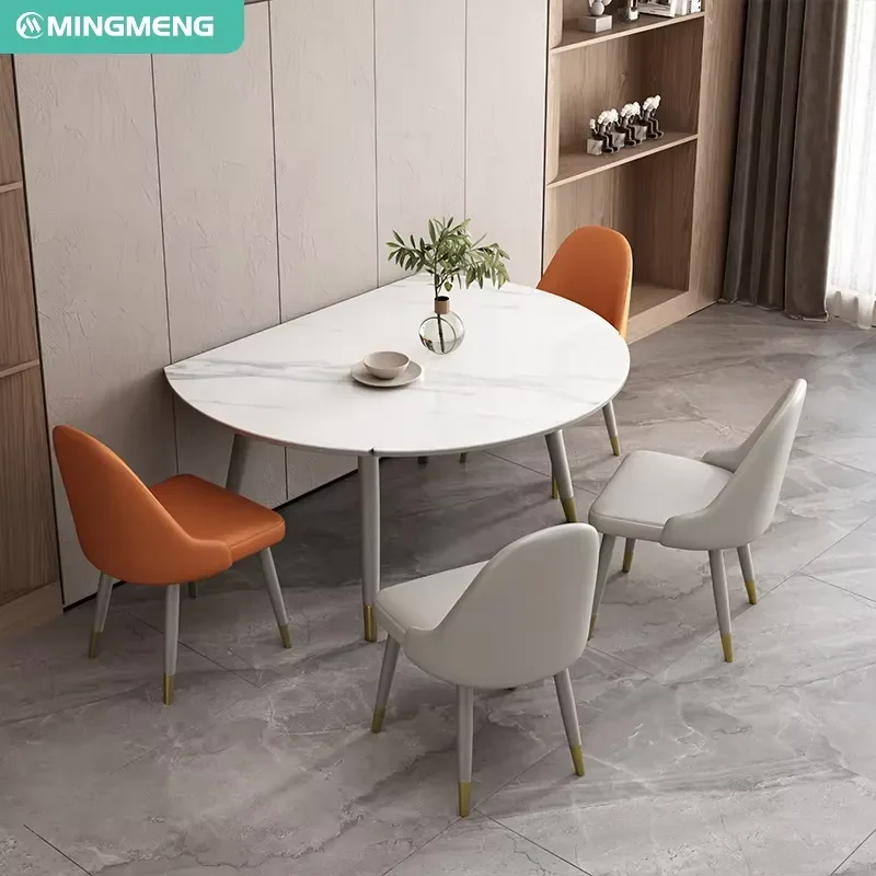 Modern Rock Slab Extendable Round Dining Table Stone Furniture for Kitchen Living Room Hotel or Apartment
