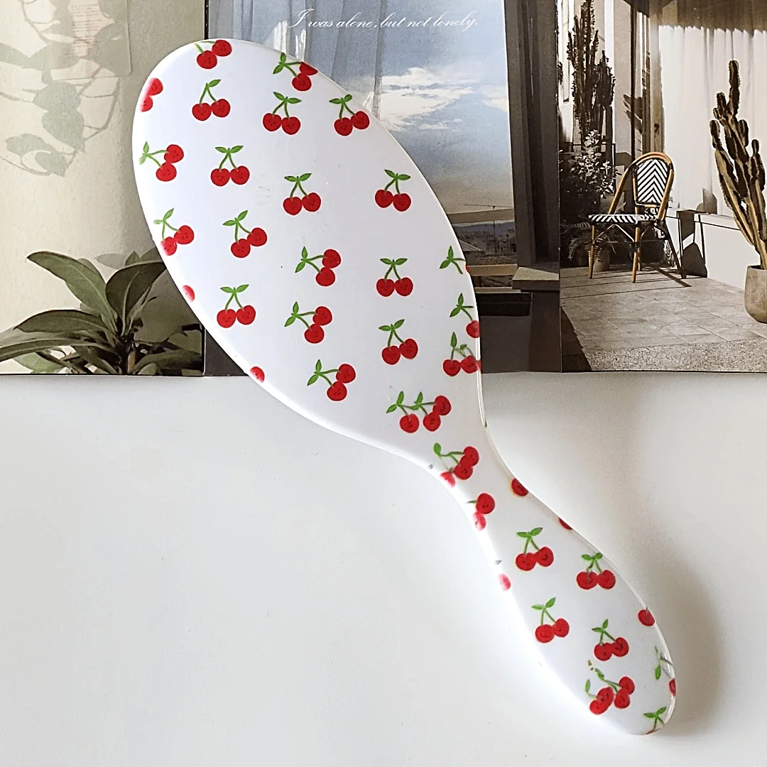 1/2 Pack Cherry-Themed Cushion Brush with Printed Oval Cushion, Suitable for Dry and Wet Hair, Air Cushion Comb for Home and Travel, Anti-Static, Fun, Brand New, High-Quality, Affordable Comb Gift