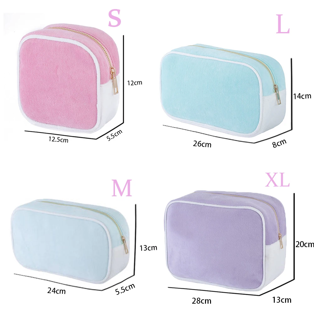 10pcs New Terry Cloth Makeup Bag Travel Cosmetic Bag Candy Colors Makeup Toiletry Pouch Bag  Large Capacity Storage Organizer