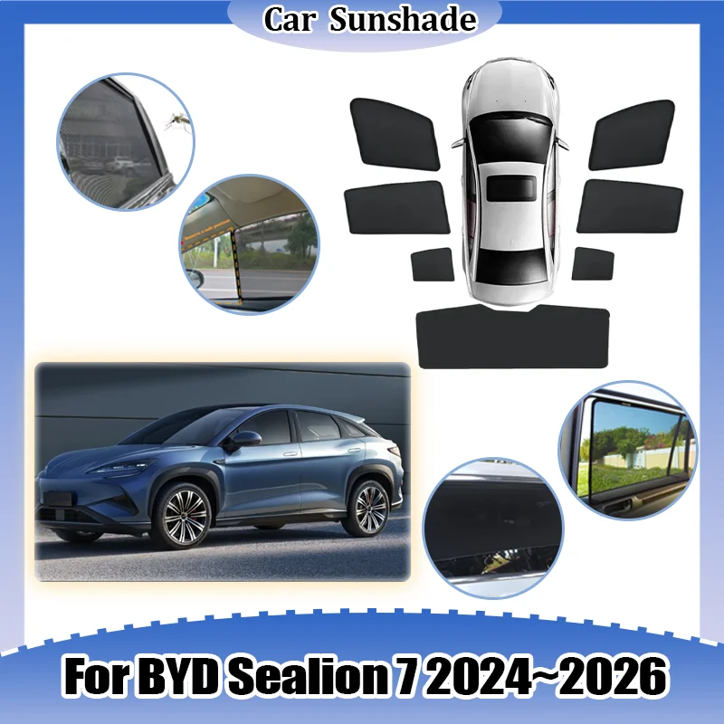 

Car Mesh Sunshade For BYD Sealion 7 2024 2025 2026 Window Curtain UV Sunshine Shade Sun Visor Privacy Curtains Auto Accessories