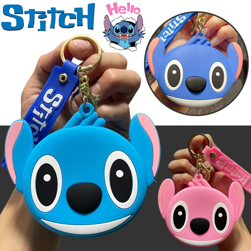 

Disney Stitch Cartoon Silicone Wallet Anime Figure Angel Keychain Children Portable Purse Bag Pendant Keyring Kids Birthday Gift