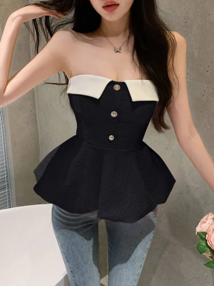 Y2k Crop Tube Tops Women Clothing 2024 Blusas Mujer De Moda Fashion Patchwork Tanks Sweet Button Korean Backless Summer Camis