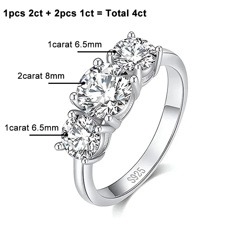 NeeTim 4CT Moissanit Verlobungsring für Frauen 3-Stein S925 Sterling Silber mit vergoldetem Ehering Versprechen Diamantringe
