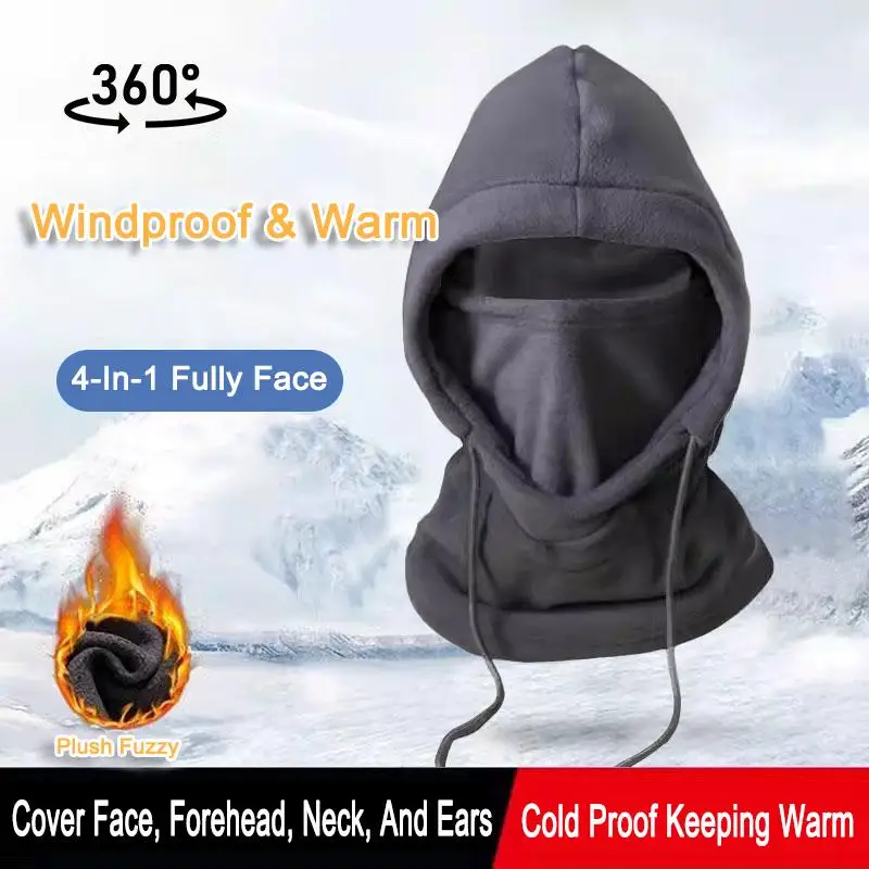 Unisex-Winter-Sturmhaube, gestrickte Kapuze – winddichte Maske mit Kordelzug, Motorrad-Reiten, Kopfbedeckung, warme Strickmütze für kaltes Wetter