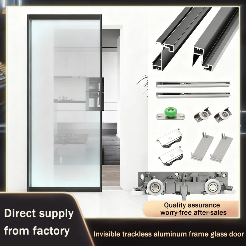 

Summit Invisible No Track Ghost Door Sliding Hardware Ultra Narrow Aluminum Frame Glass Door For Kitchen Bathroom Complete Set