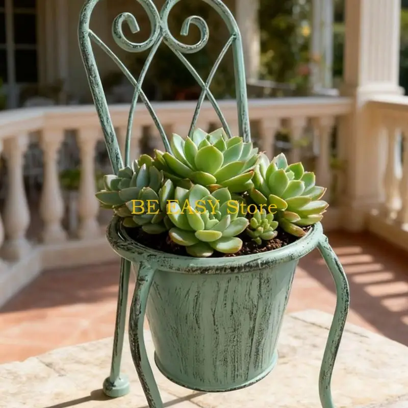 E28F Planter Decoration Iron Plant Basket Shabby Metal Flower Holder Pot Stand for Indoor Outdoor Home Farmhouse