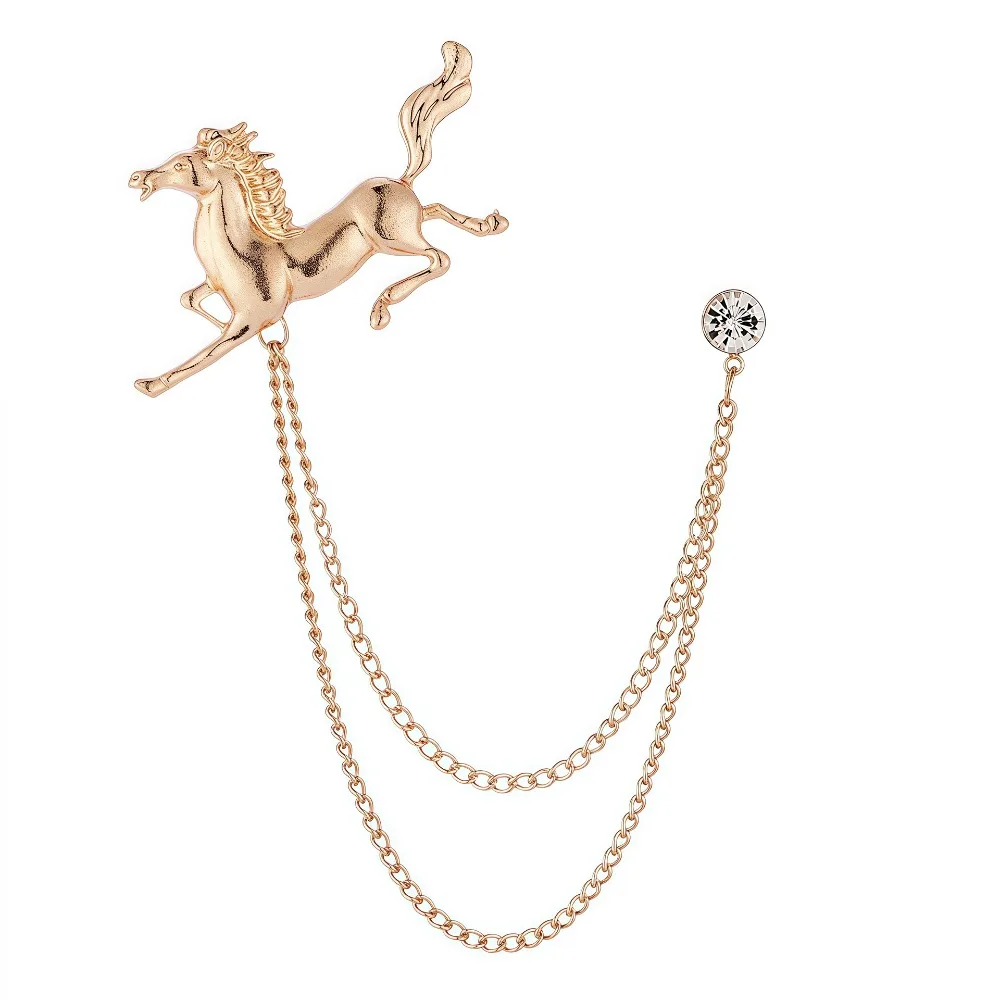 

Korean Men's British Style Horse Flying Brooch Suit Chain Lapel Pin Badge Vintage Corsage Elegan Unisex Fashion Jewelry Gifts