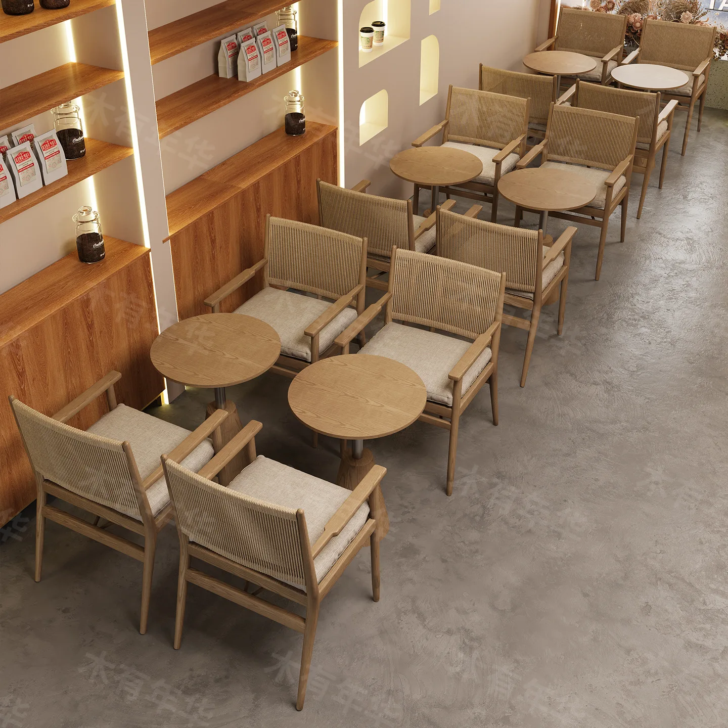 

HYS Cafe Tables and Chairs Commercial Casual Baking Dessert Shop Tables Dining Restaurant Stainless Steel Braided Rope