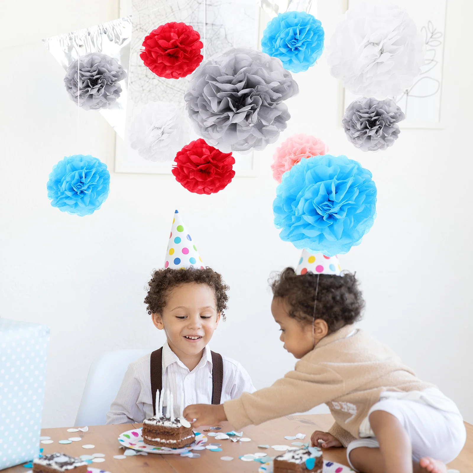 

50Pcs Paper Pom Poms Wedding Decorations Party Flower Balls Hanging Decorative Tissue Pom Poms Paper Ball Flower