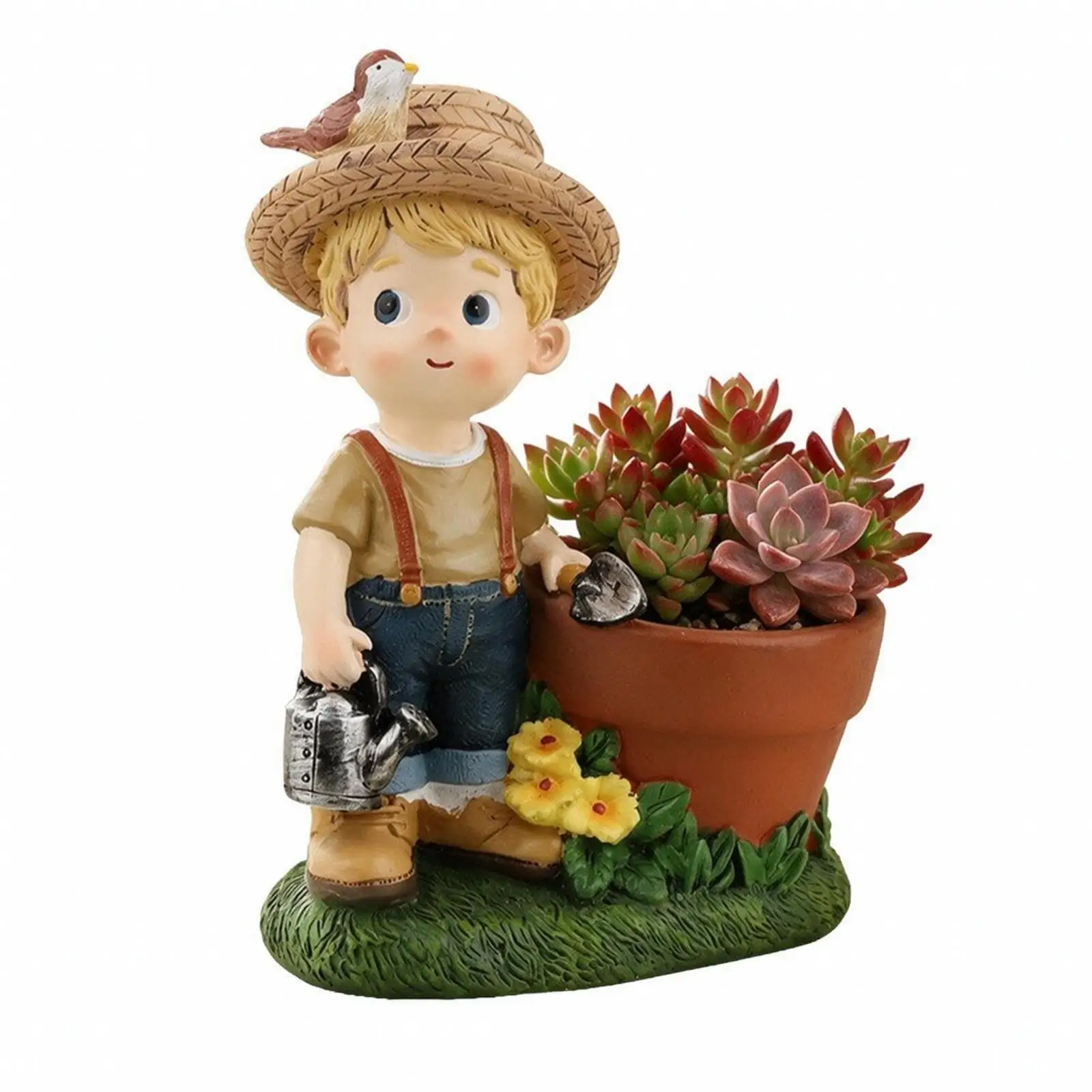 Cute Resin Planter with Figure | Hand-Crafted Look, Compact Display-Friendly Form, Cartoon Child Flower Pot, for Desk