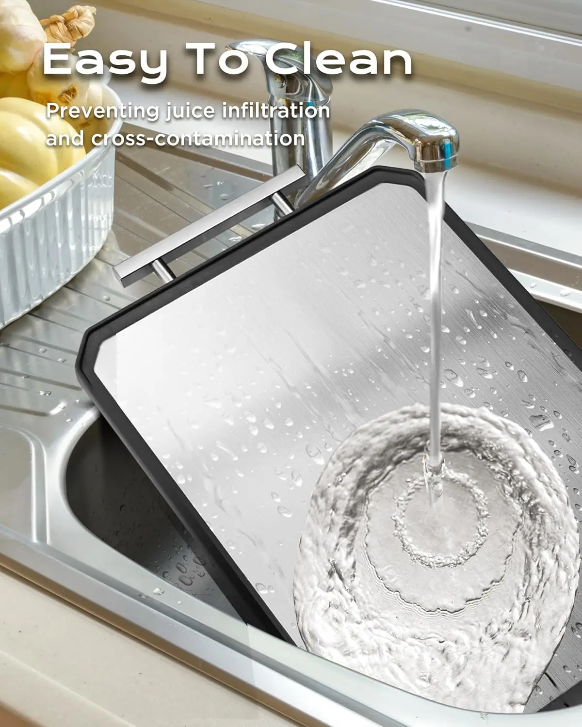 Double-Sided Stainless Steel and Wheat Straw Cutting Board Set, Dishwasher Safe, Large Size for Kitchen