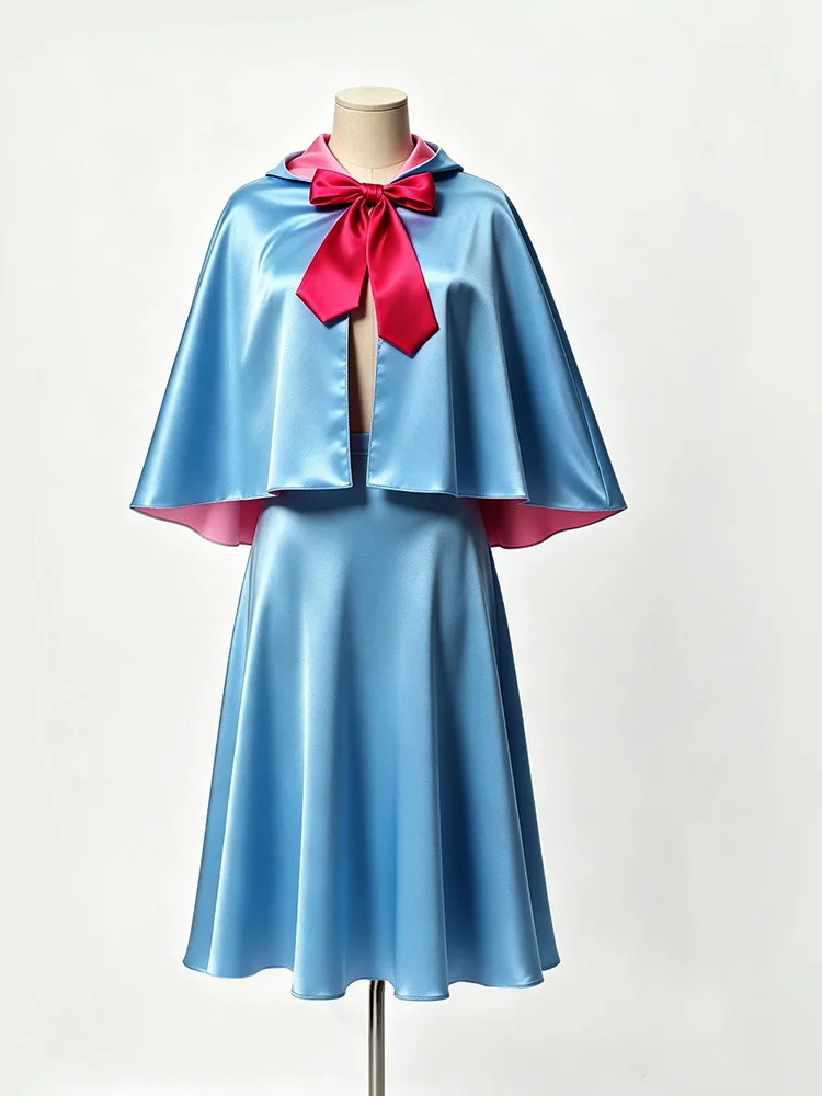 Halloween Fairy Godmother Costume Blue Pink Color Block Cape Skirt Two Piece Set Party Fairy Tale Theme Half Skirt Ensemble