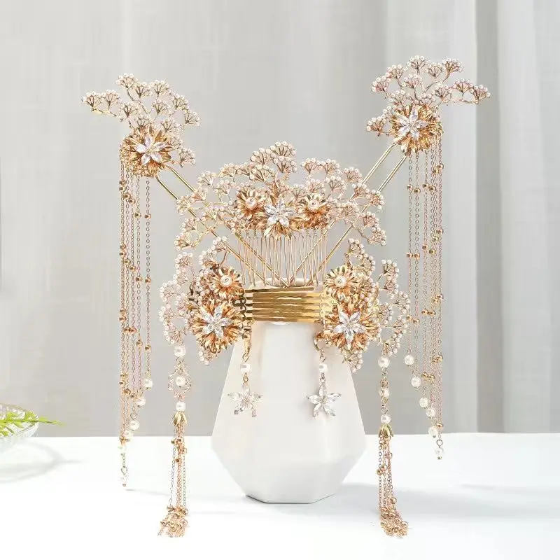Elegant Ancient Chinese Hair Ornament Set, Luxurious Long Tassel Swing Crown for Traditional Costume Styling Hair Accessories