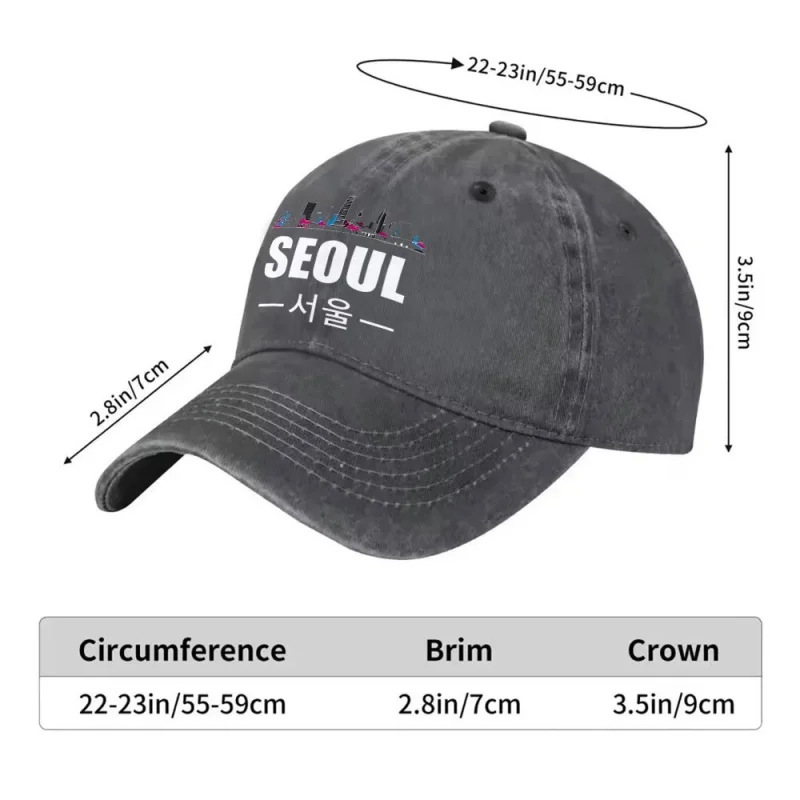 Seoul Cityscape Print Adjustable Baseball Cap for Men Women – Korean Landmarks Duckbill Hat, Lightweight & Machine Washable