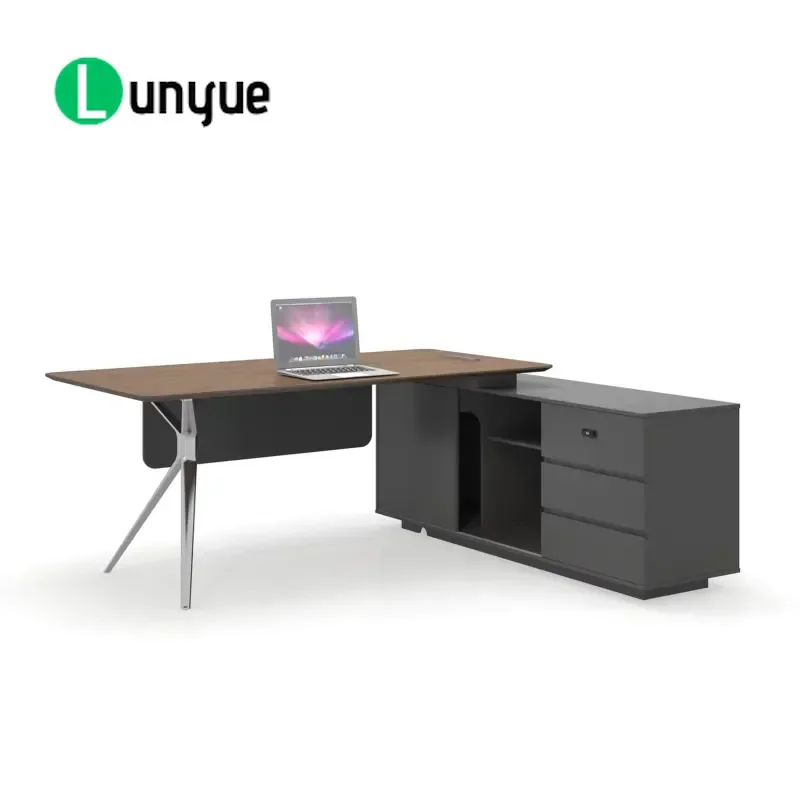 L Shaped Executive Desk and Chair Set High Quality Steel Leg Wooden Modern Office Furniture Free Combination for Home Office