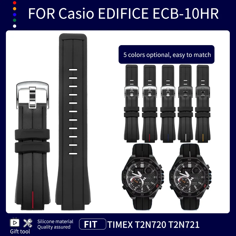 Выпуклый силиконовый резиновый ремешок 24x16 мм для Timex IQ T2N721 T2N720 TW2T76500 Casio ECB-10HR-1APR Спортивный водонепроницаемый силиконовый ремешок s