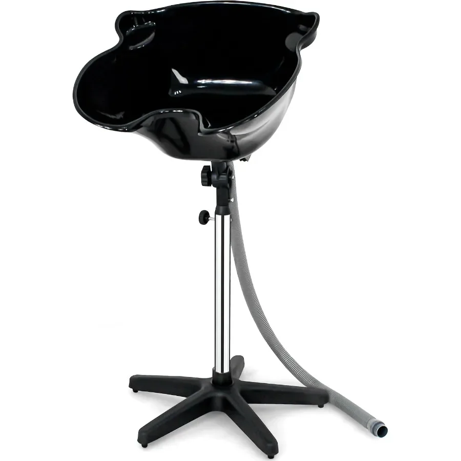 Height Adjustable Portable Salon Deep Shampoo Basin Sink Hair Treatment Bowl with Drain Hose Black