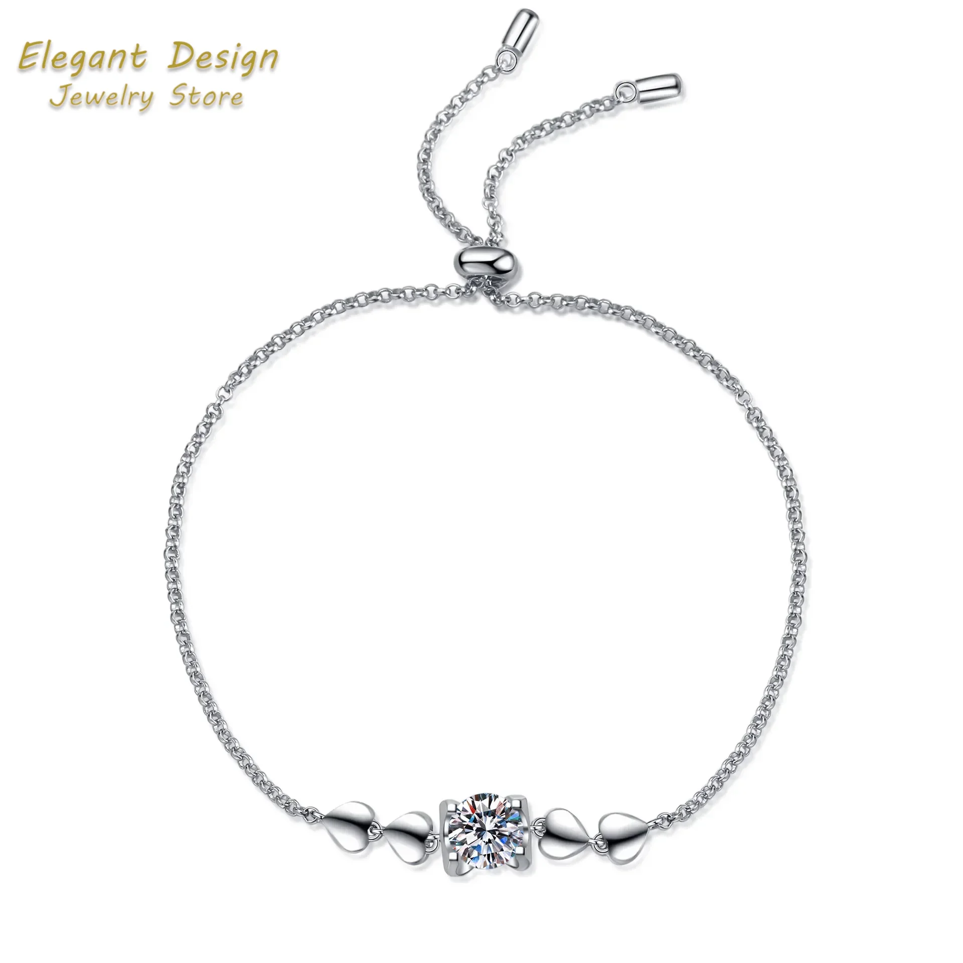 

Modern Stylish Sweet Heart Milgrain-edge Bracelet with1ct Moissanite Diamond Luxury Platinum PT950 Women's Wedding Fine Jewelry