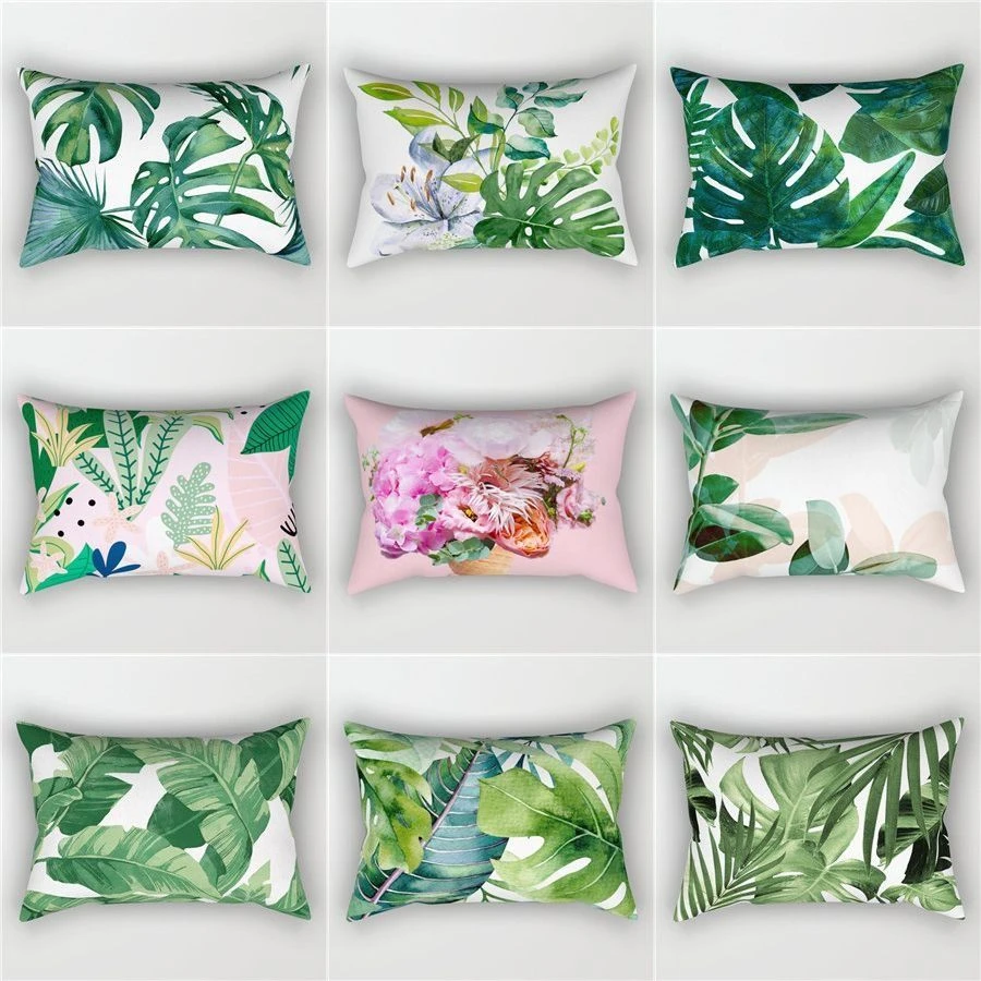 Cojín de sofá de tela para oficina, planta Tropical de moda de estilo nórdico Ins, almohada de terciopelo francés para el hogar